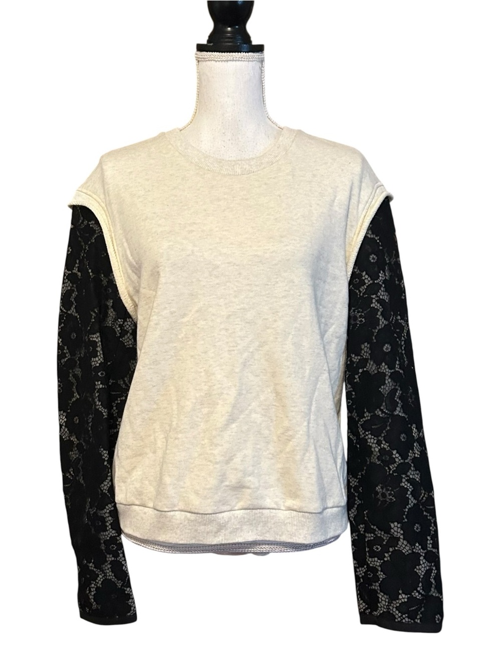 3:1 Phillip Lim Crewneck French Terry Pullover with Eyelet Contrast Sleeves SZ L